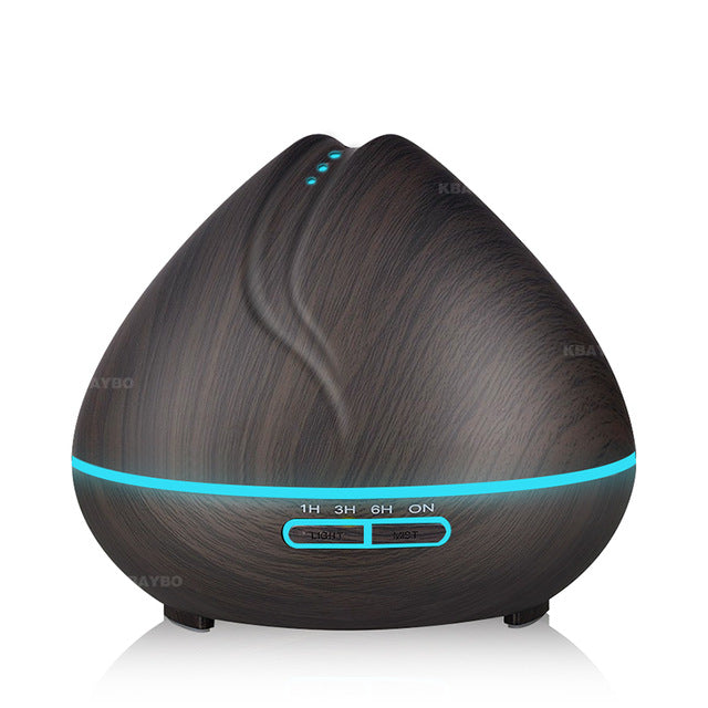 400ml Ultrasonic Air Humidifier with Wood Grain 7 Color Changing LED Light