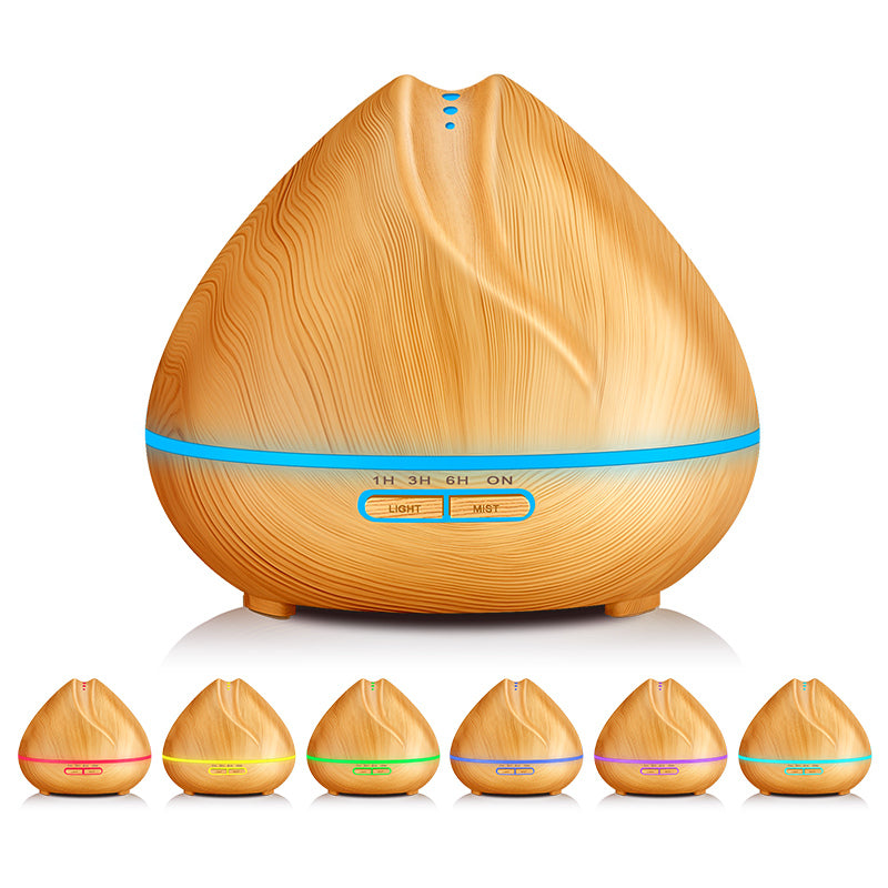 400ml Ultrasonic Air Humidifier with Wood Grain 7 Color Changing LED Light