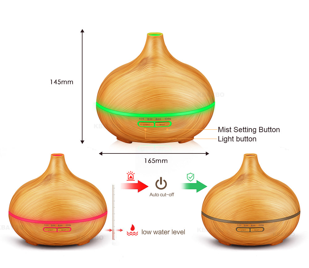 300ml Mist Air Humidifier/Essential Oil Wood Grain Diffuser