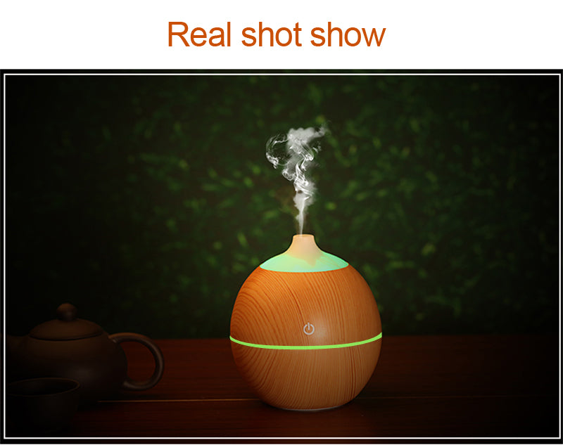 130ml USB Air Humidifier - Wood Grain Changing LED Lights